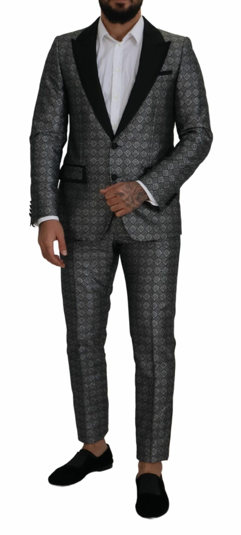 Dolce & Gabbana Elegant Silver Patterned Slim Fit Suit - Image 2