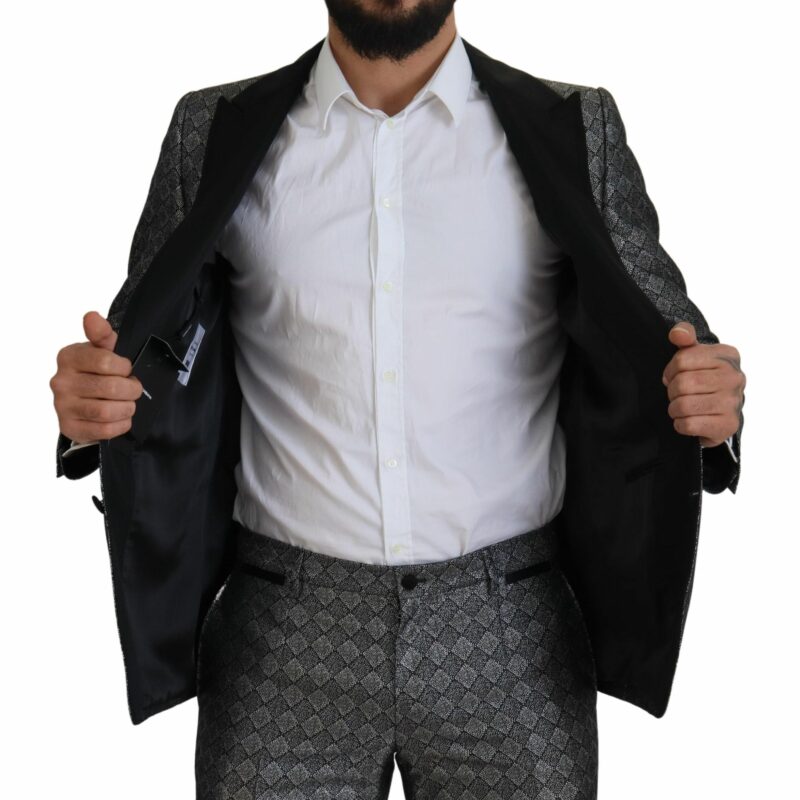 Dolce & Gabbana Elegant Silver Patterned Slim Fit Suit - Image 6