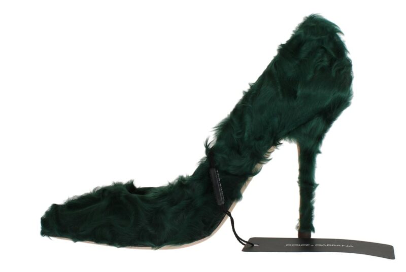 Dolce & Gabbana Elegant Green Xiangao Fur Leather Pumps - Image 2