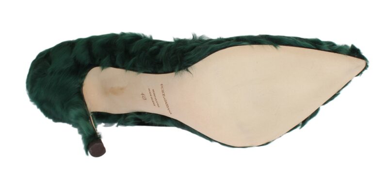 Dolce & Gabbana Elegant Green Xiangao Fur Leather Pumps - Image 3