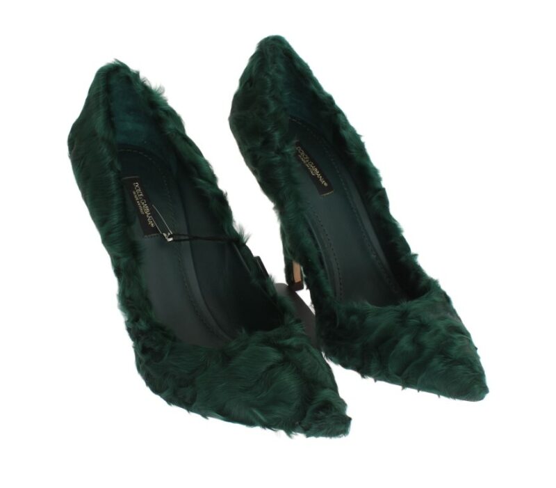 Dolce & Gabbana Elegant Green Xiangao Fur Leather Pumps - Image 6