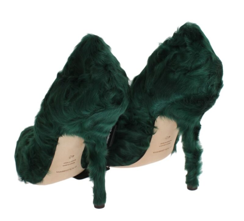 Dolce & Gabbana Elegant Green Xiangao Fur Leather Pumps - Image 7