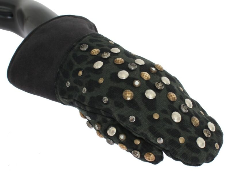 Dolce & Gabbana Elegant Studded Gray Wool Shearling Gloves - Image 3