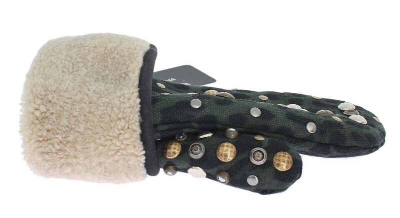 Dolce & Gabbana Elegant Studded Gray Wool Shearling Gloves - Image 4
