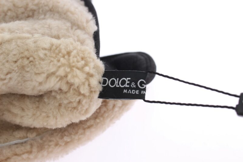 Dolce & Gabbana Elegant Studded Gray Wool Shearling Gloves - Image 5