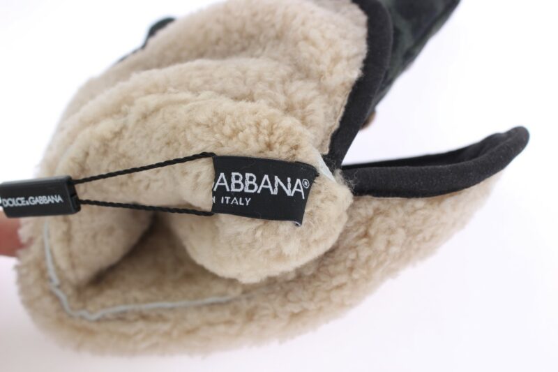 Dolce & Gabbana Elegant Studded Gray Wool Shearling Gloves - Image 6