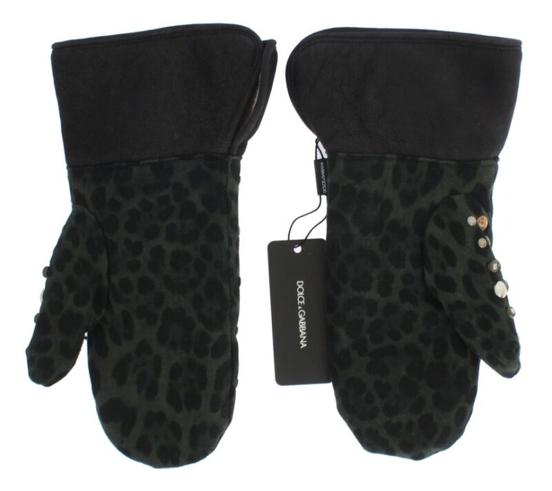 Dolce & Gabbana Elegant Studded Gray Wool Shearling Gloves - Image 8