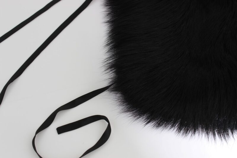 Dolce & Gabbana Elegant Black Fox Fur Silk Shoulder Wrap - Image 6