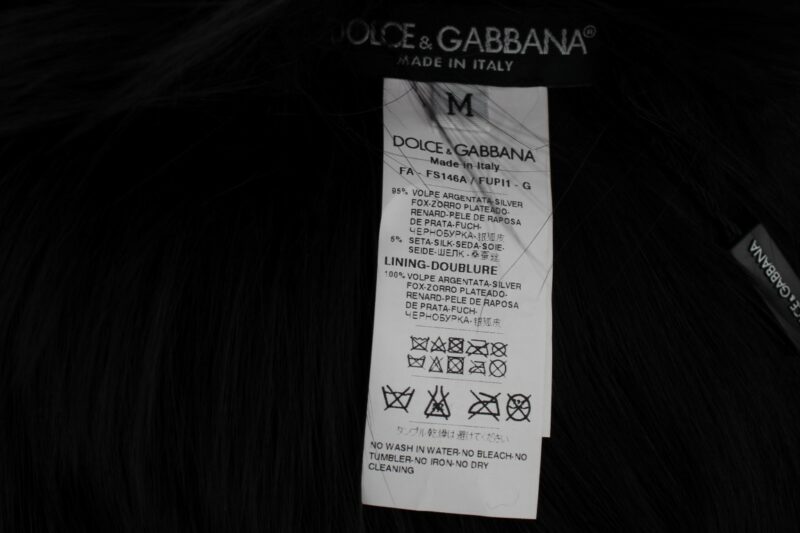 Dolce & Gabbana Elegant Black Fox Fur Silk Shoulder Wrap - Image 8