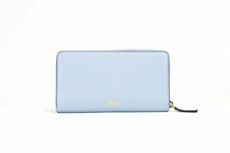 Versace Large Cornflower Grainy Leather Gold Monogram Zip Around Clutch Wallet - Image 2