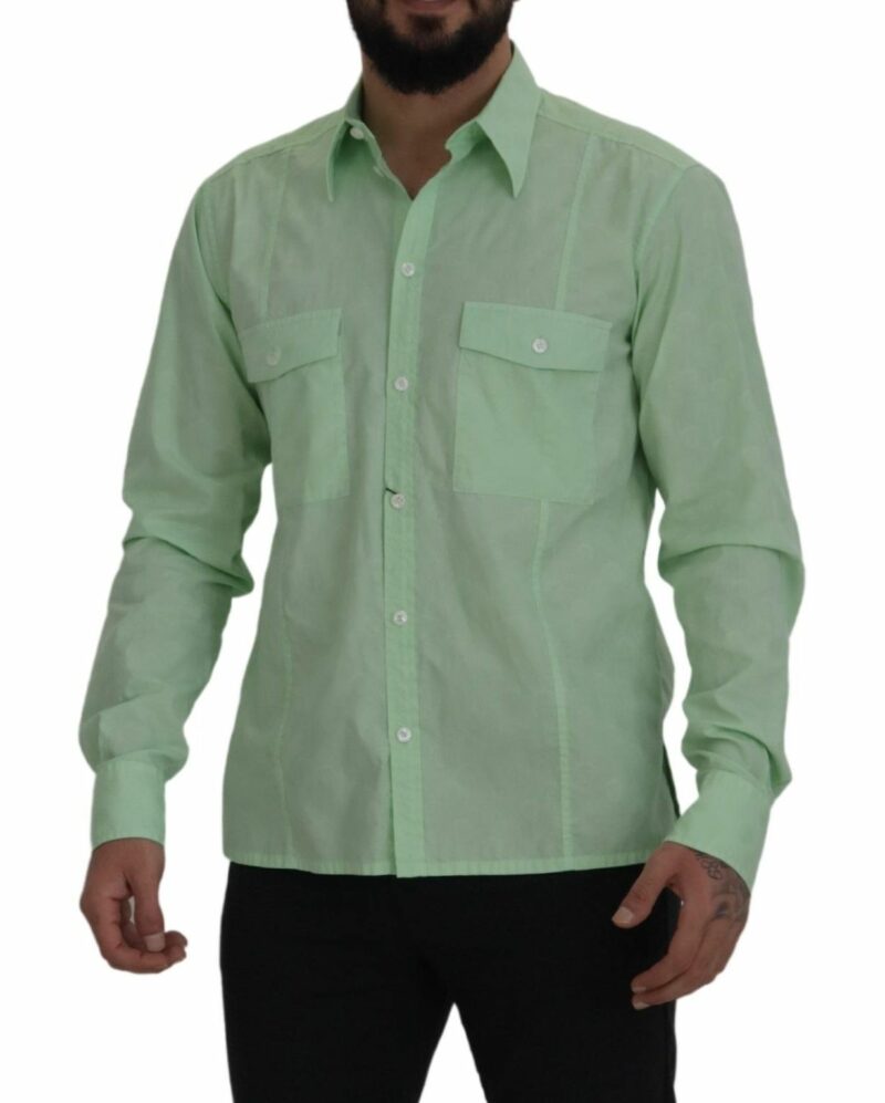 Dolce & Gabbana Mint Green Slim Fit Casual Button-Down Shirt - Image 2