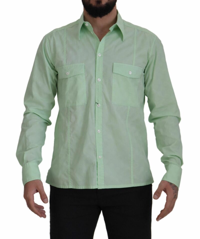 Dolce & Gabbana Mint Green Slim Fit Casual Button-Down Shirt - Image 3