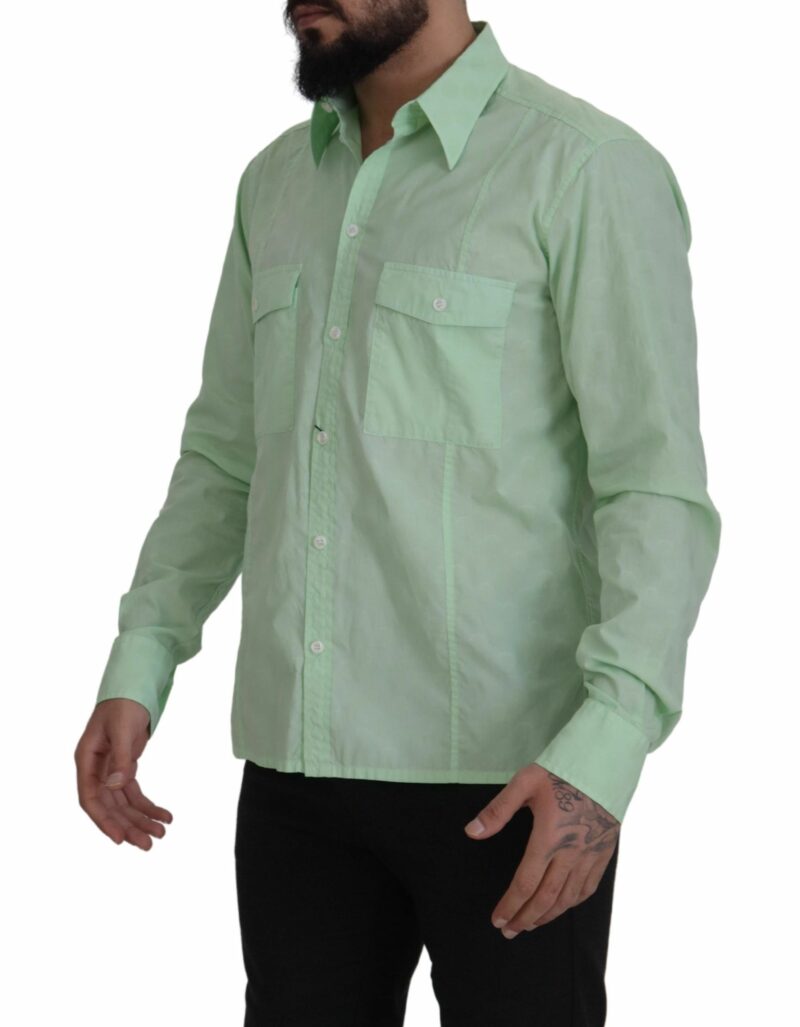 Dolce & Gabbana Mint Green Slim Fit Casual Button-Down Shirt - Image 4