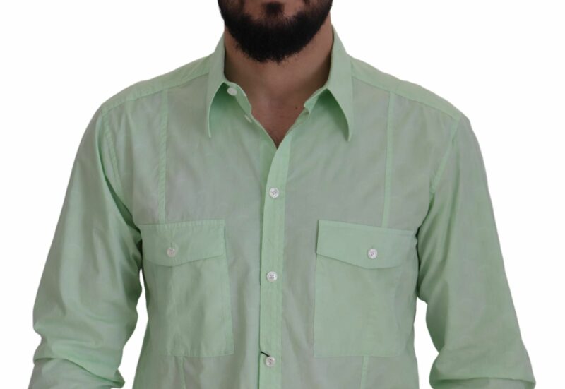 Dolce & Gabbana Mint Green Slim Fit Casual Button-Down Shirt - Image 6