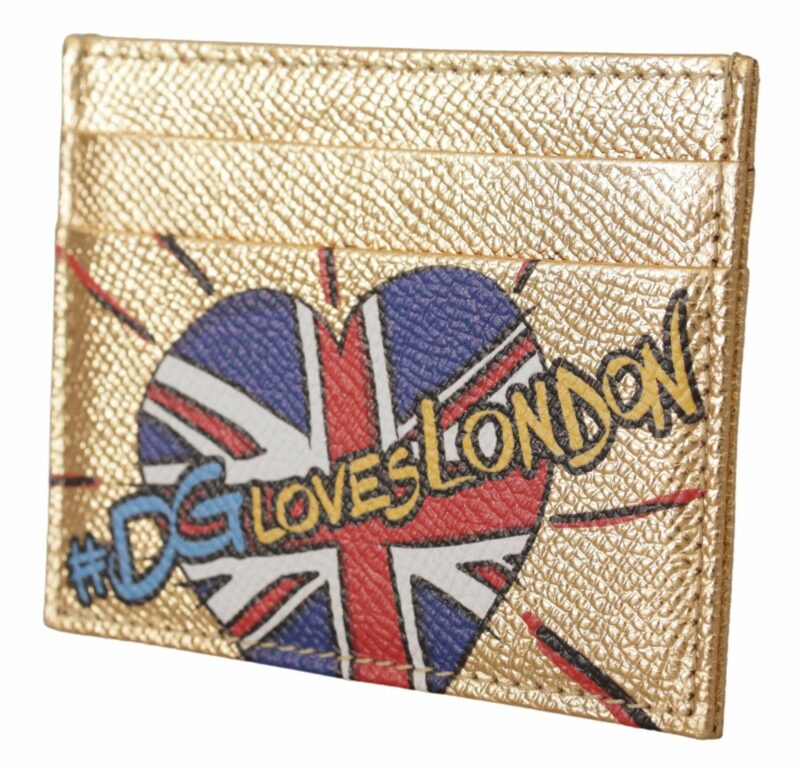 Dolce & Gabbana Elegant Gold Leather Cardholder - Image 2