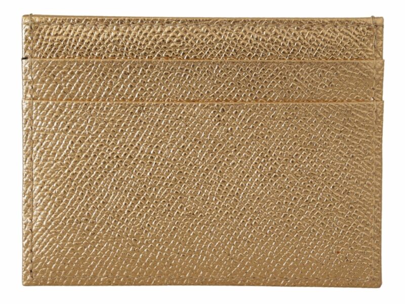 Dolce & Gabbana Elegant Gold Leather Cardholder - Image 3