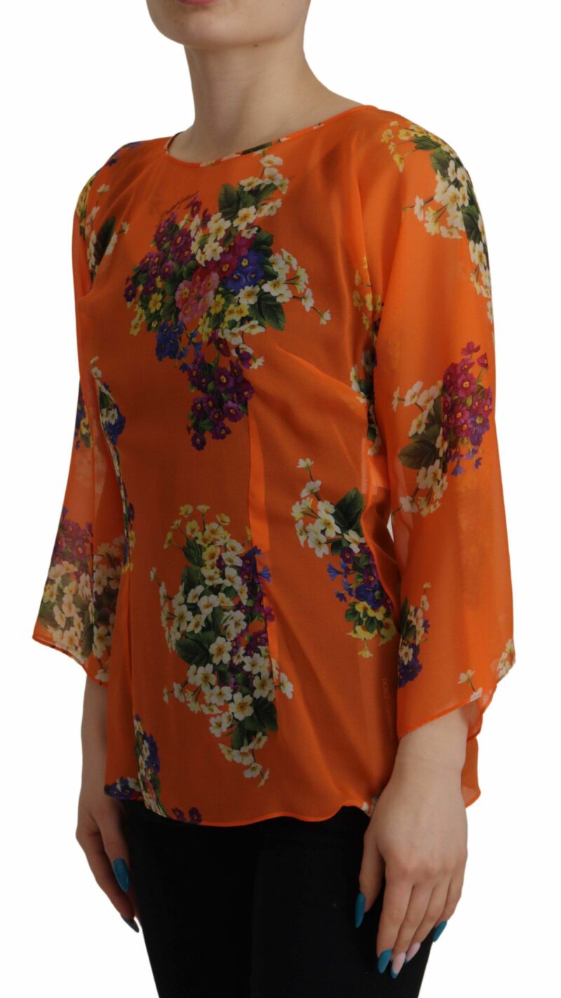 Dolce & Gabbana Elegant Floral Silk Blouse with Back Zipper - Image 4