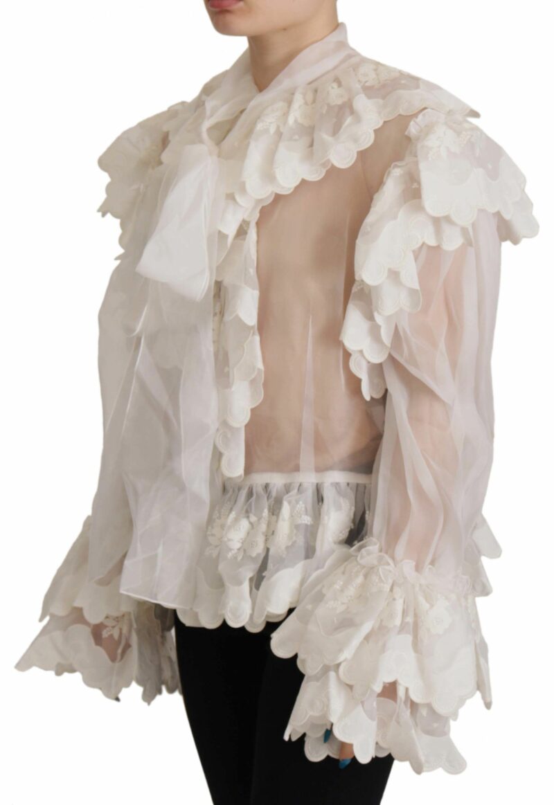 Dolce & Gabbana Elegant White Lace Silk-Cotton Top - Image 2
