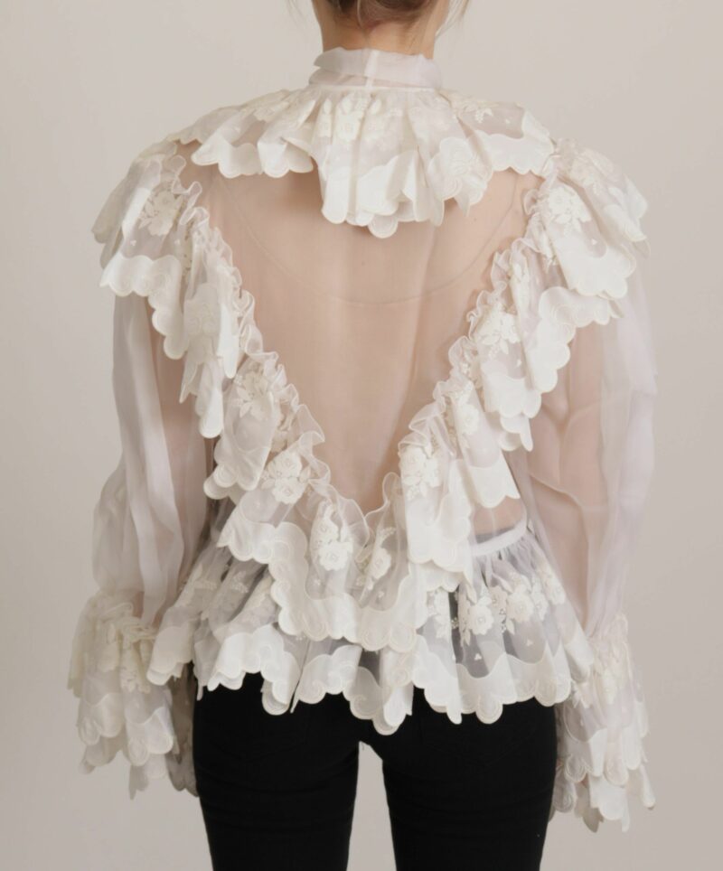 Dolce & Gabbana Elegant White Lace Silk-Cotton Top - Image 5
