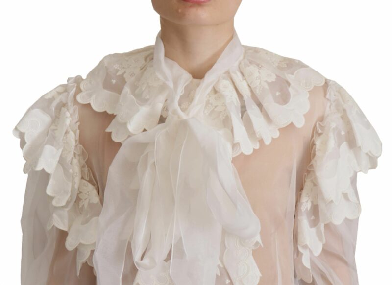 Dolce & Gabbana Elegant White Lace Silk-Cotton Top - Image 3
