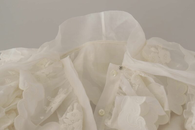 Dolce & Gabbana Elegant White Lace Silk-Cotton Top - Image 4