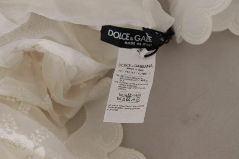 Dolce & Gabbana Elegant White Lace Silk-Cotton Top - Image 6