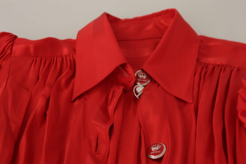 Dolce & Gabbana Elegant Red Silk Midi Dress with Button Detail - Image 6