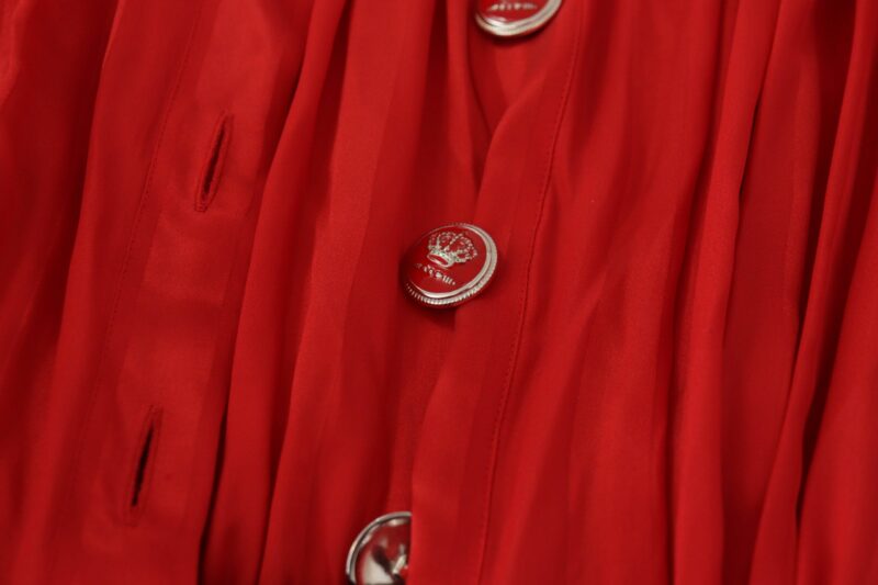 Dolce & Gabbana Elegant Red Silk Midi Dress with Button Detail - Image 7