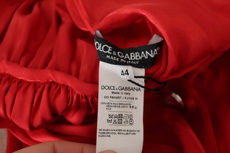 Dolce & Gabbana Elegant Red Silk Midi Dress with Button Detail - Image 8