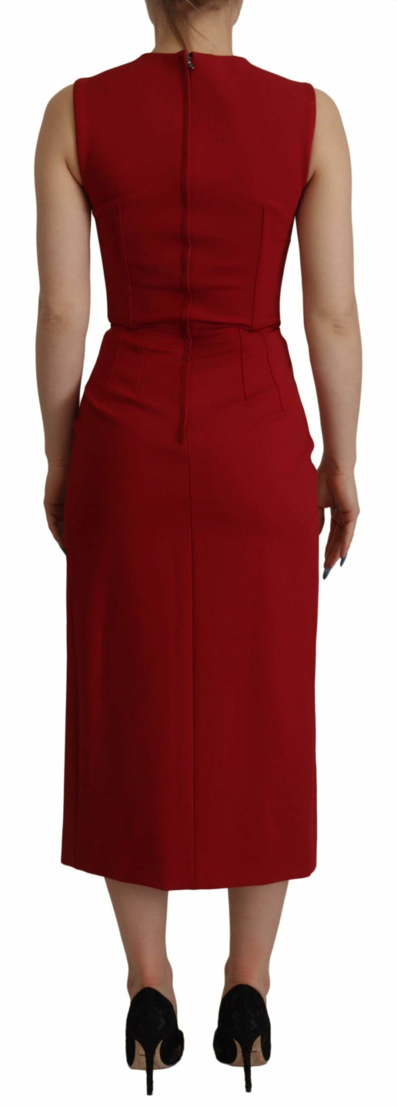Dolce & Gabbana Elegant Red Bodycon Midi Dress - Image 2