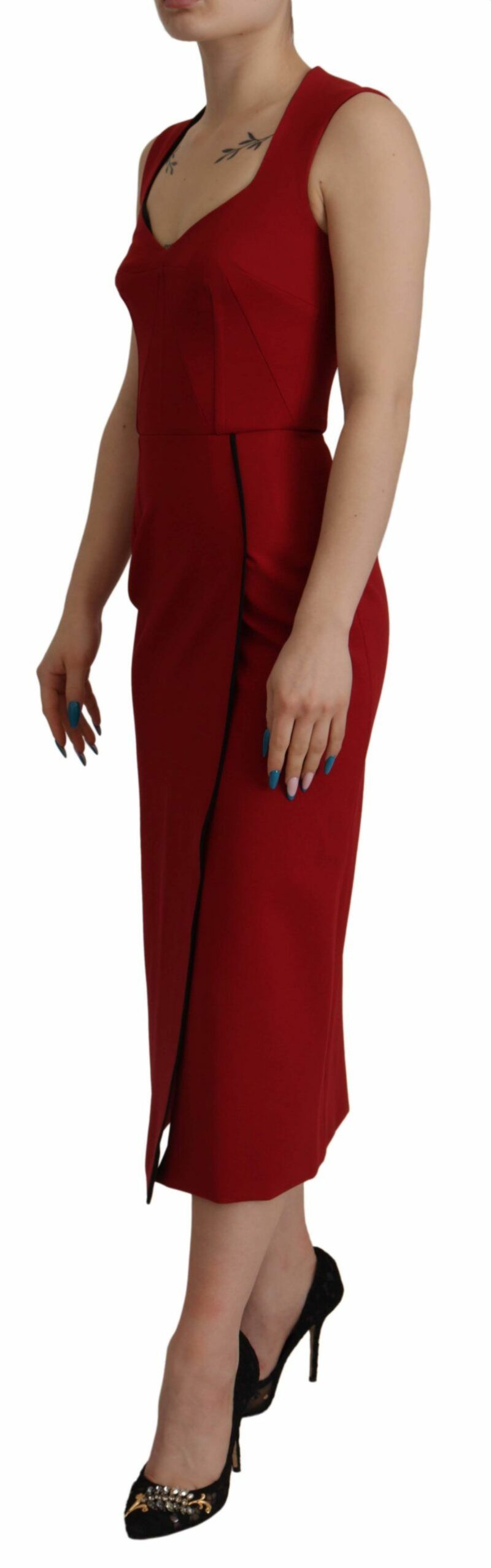 Dolce & Gabbana Elegant Red Bodycon Midi Dress - Image 4