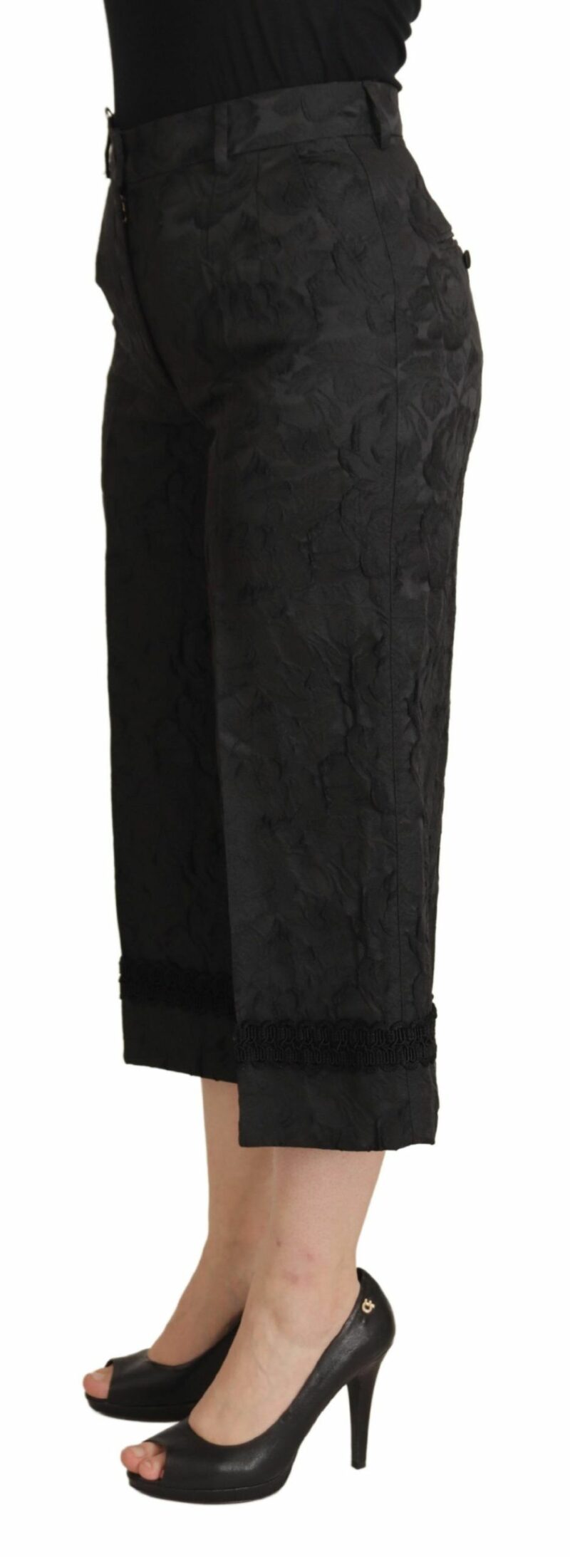 Dolce & Gabbana Elegant Black Brocade Cropped Pants - Image 2