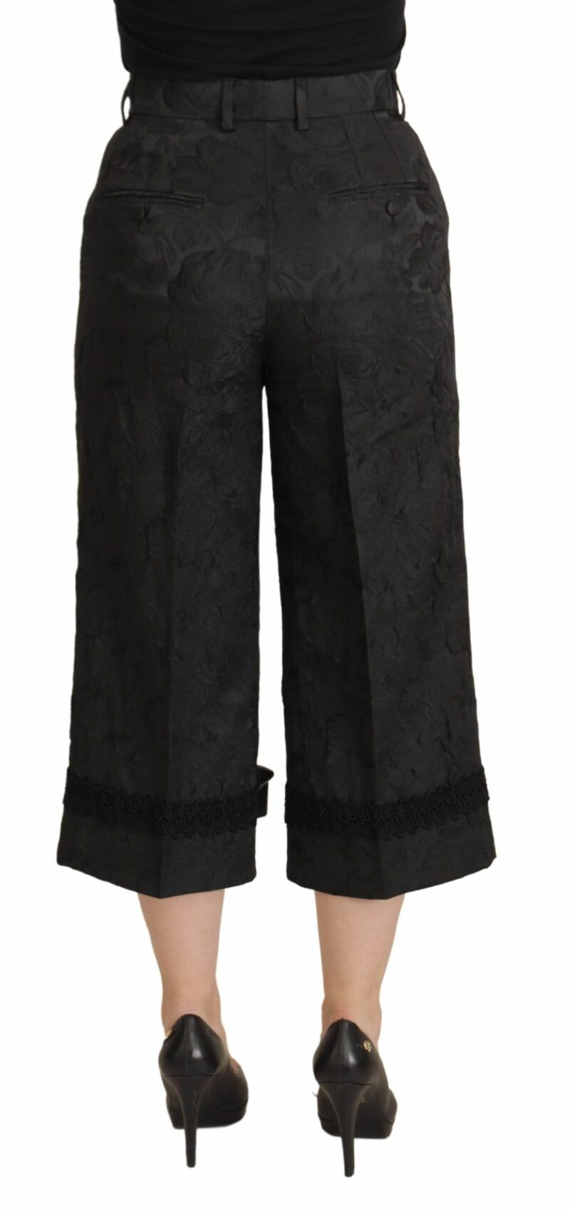 Dolce & Gabbana Elegant Black Brocade Cropped Pants - Image 3