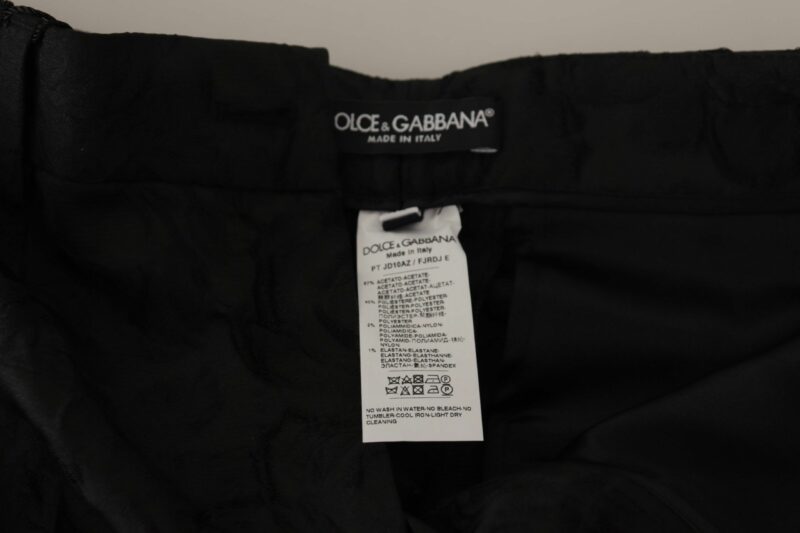 Dolce & Gabbana Elegant Black Brocade Cropped Pants - Image 4