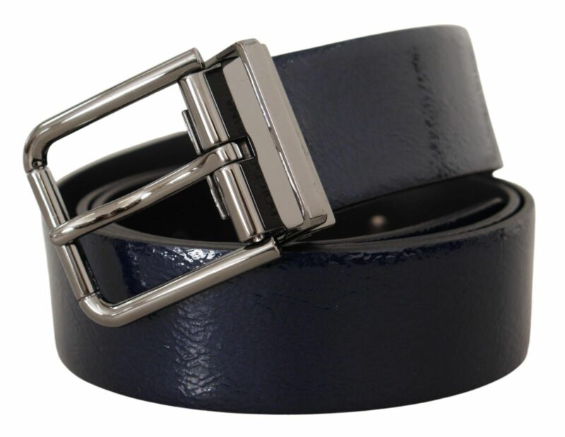Dolce & Gabbana Elegant Blue Leather Belt with Silver Buckle - Image 2