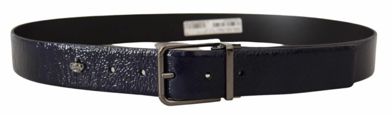 Dolce & Gabbana Elegant Blue Leather Belt with Silver Buckle - Image 3