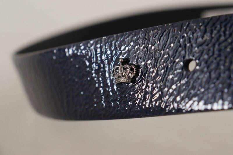 Dolce & Gabbana Elegant Blue Leather Belt with Silver Buckle - Image 5