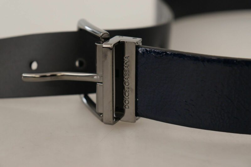 Dolce & Gabbana Elegant Blue Leather Belt with Silver Buckle - Image 7