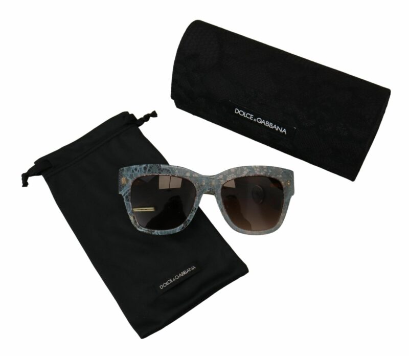 Dolce & Gabbana Elegant Lace Detail Blue Sunglasses - Image 5