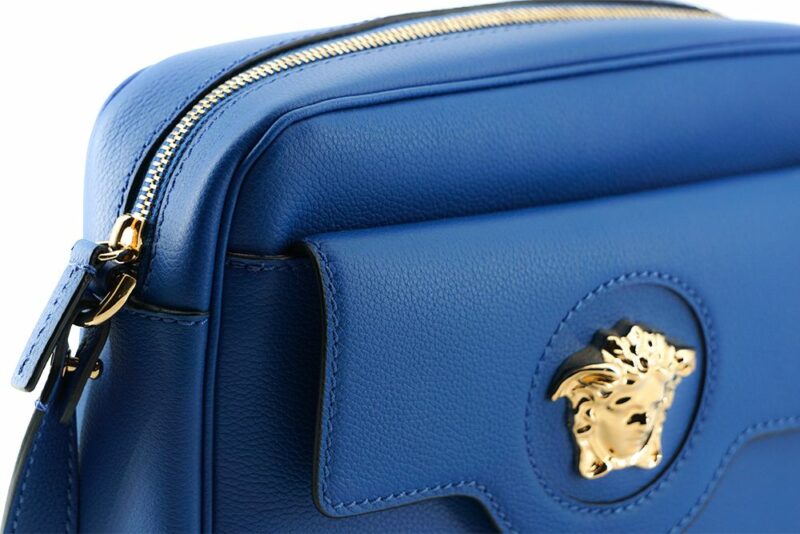 Versace Elegant Blue Calf Leather Camera Case Bag - Image 3