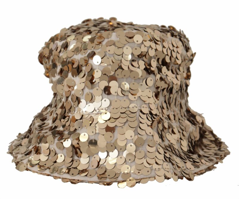 Dolce & Gabbana Elegant Sequined Gold Bucket Hat - Image 2