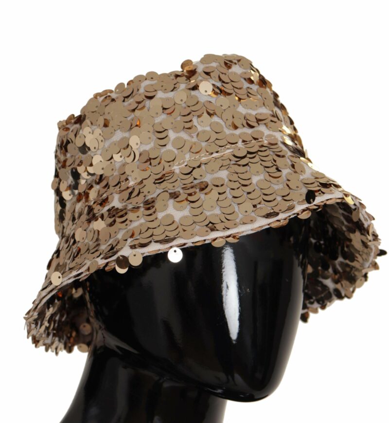 Dolce & Gabbana Elegant Sequined Gold Bucket Hat - Image 4