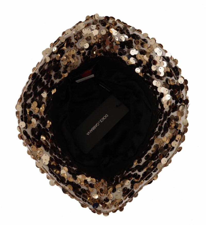 Dolce & Gabbana Elegant Sequined Gold Bucket Hat - Image 5
