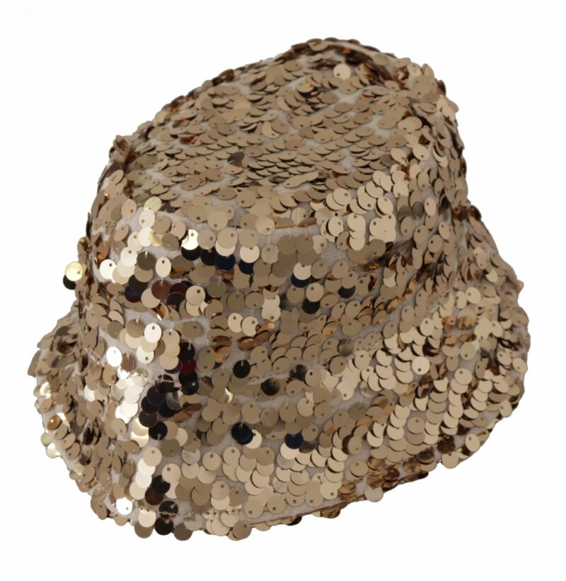 Dolce & Gabbana Elegant Sequined Gold Bucket Hat - Image 6