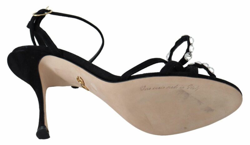 Dolce & Gabbana Elegant Suede High Sandals with Crystal Bows - Image 2