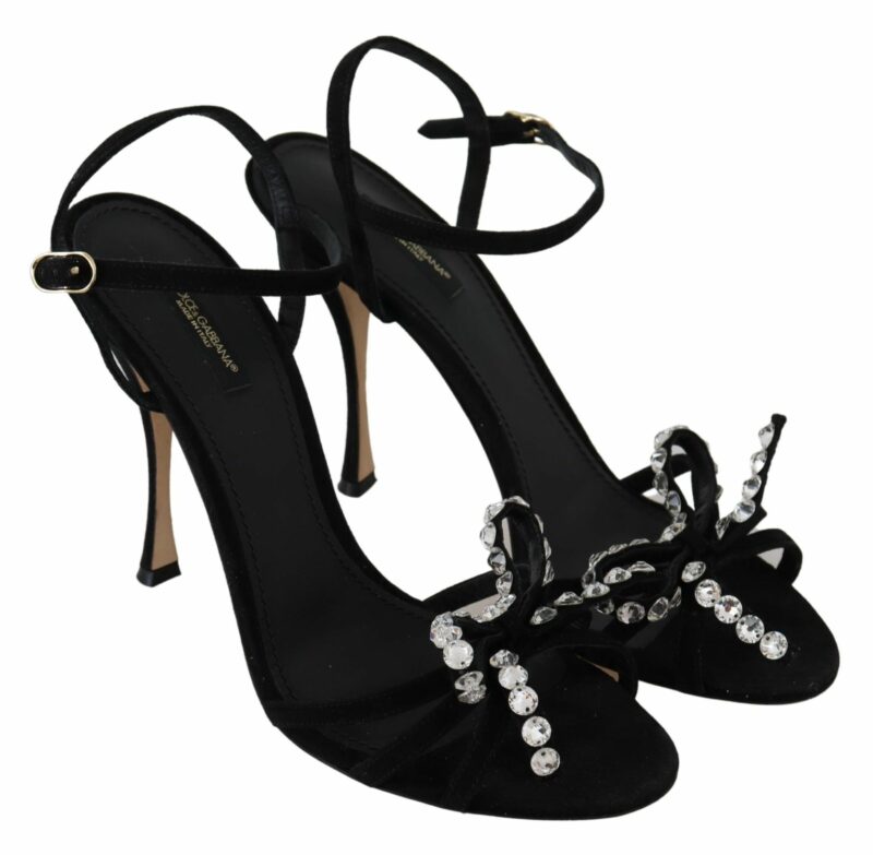 Dolce & Gabbana Elegant Suede High Sandals with Crystal Bows - Image 5