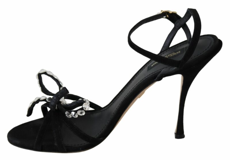 Dolce & Gabbana Elegant Suede High Sandals with Crystal Bows - Image 7