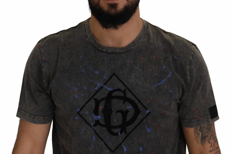 Dolce & Gabbana Elevated Grey Cotton Tee with Discolored DG Logo - Image 4