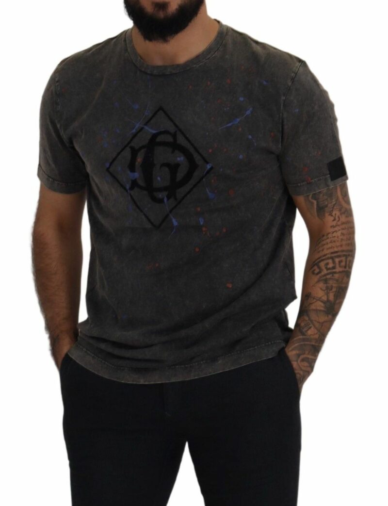Dolce & Gabbana Elevated Grey Cotton Tee with Discolored DG Logo - Image 5