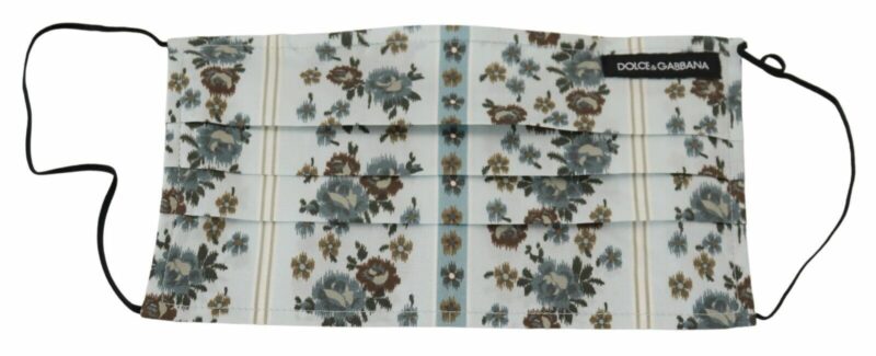 Dolce & Gabbana Chic White Floral Pleated Cotton Face Mask - Image 2